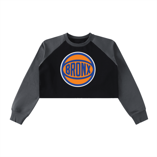 Bronx Basketball 2026 Playoff Edition Women's Raw-Hem Color-Block Raglan Crop Sweatshirt by Bronx Native