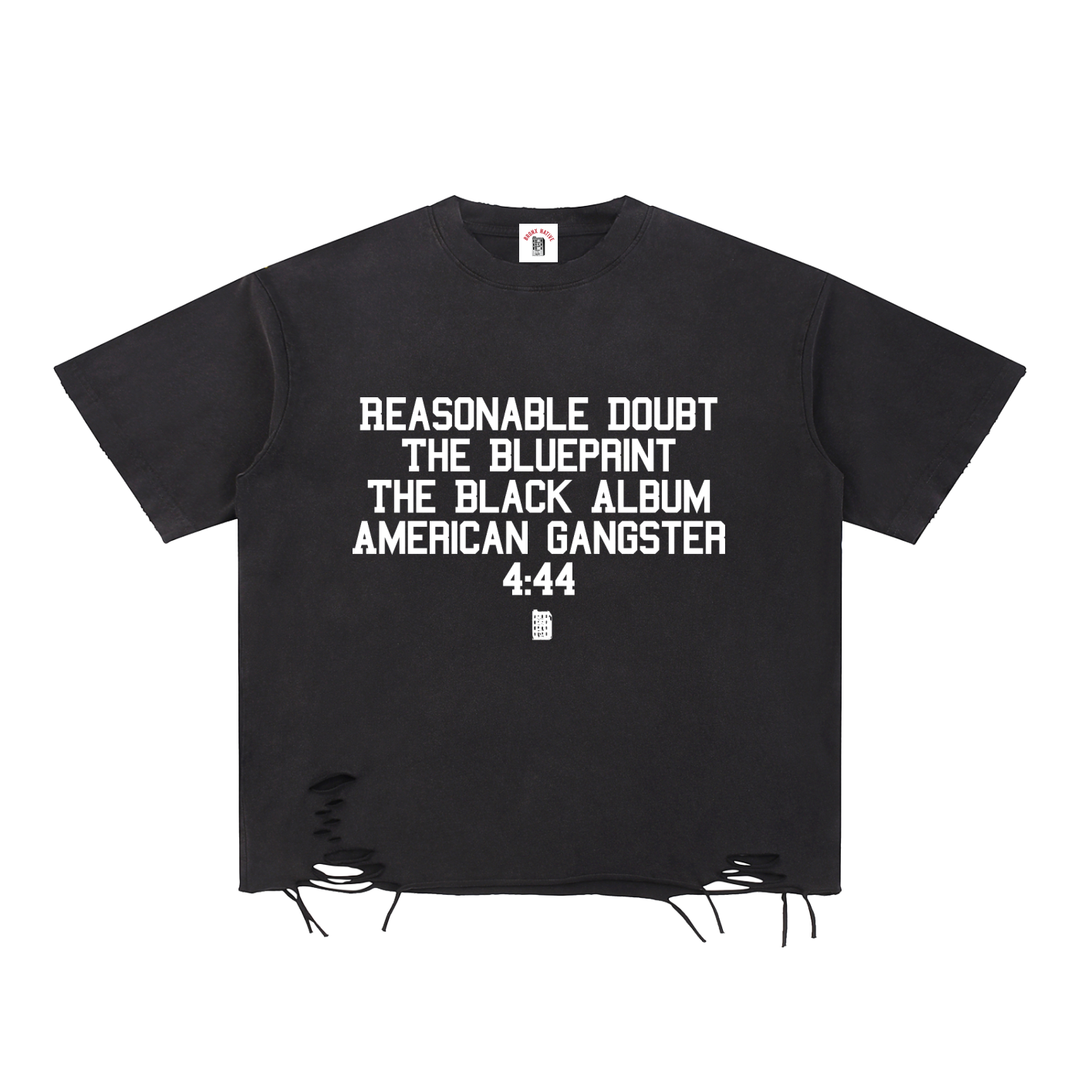 Jay-Z Discography Snow Washed Raw-Hem T-Shirt