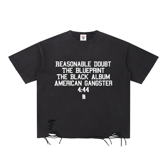 Jay-Z Discography Snow Washed Raw-Hem T-Shirt