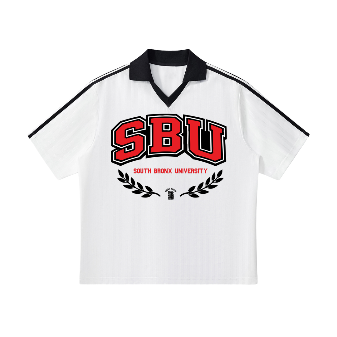 South Bronx University School of Hard Knocks Contrast Collar Striped Soccer Jersey