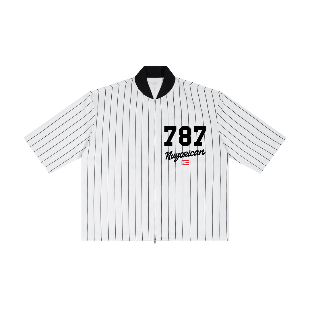 Nuyrocian x Clemente PR Edition Unisex Striped Full-Zip Baseball Jersey by Bronx Native - Puerto Rico Collection