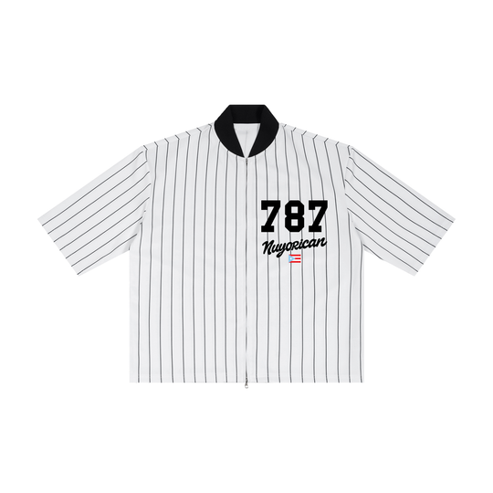 Nuyrocian x Clemente PR Edition Unisex Striped Full-Zip Baseball Jersey by Bronx Native - Puerto Rico Collection