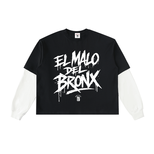 El Malo Del Bronx Layered Contrast Sleeve Cotton T-Shirt by Bronx Native for New York summer