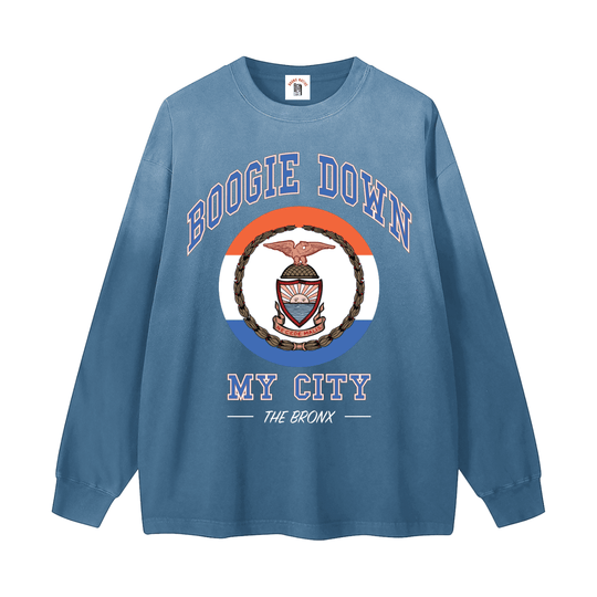 Boogie Down My City Gradient Washed Long Sleeve T-Shirt by Bronx Native for New York summer
