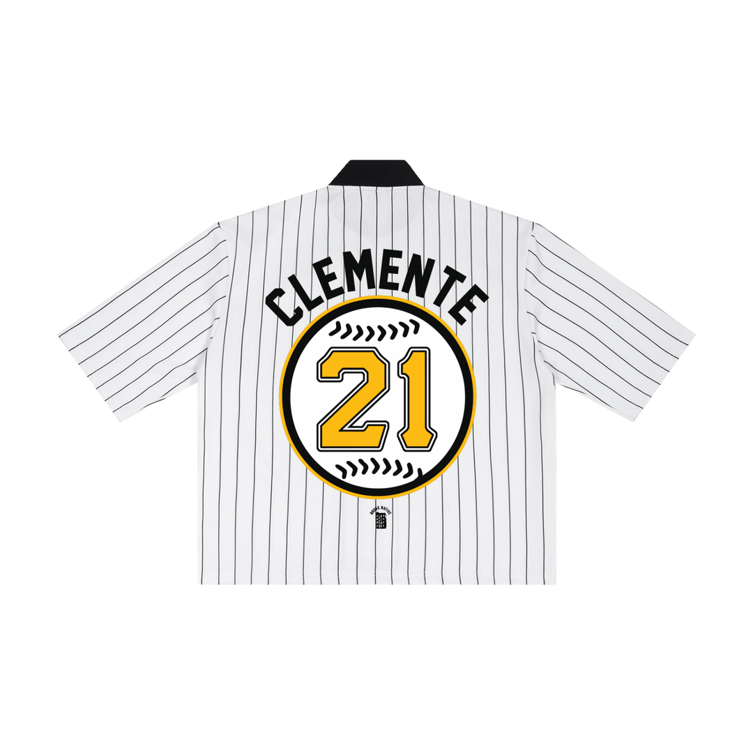 Nuyrocian x Clemente PR Edition Unisex Striped Full-Zip Baseball Jersey by Bronx Native - Puerto Rico Collection