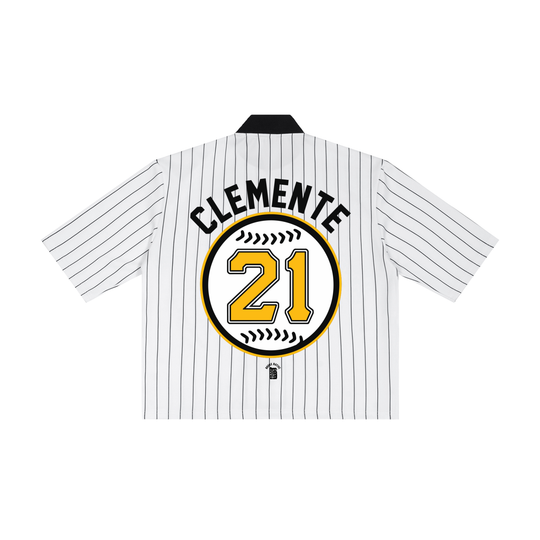 Nuyrocian x Clemente PR Edition Unisex Striped Full-Zip Baseball Jersey by Bronx Native - Puerto Rico Collection