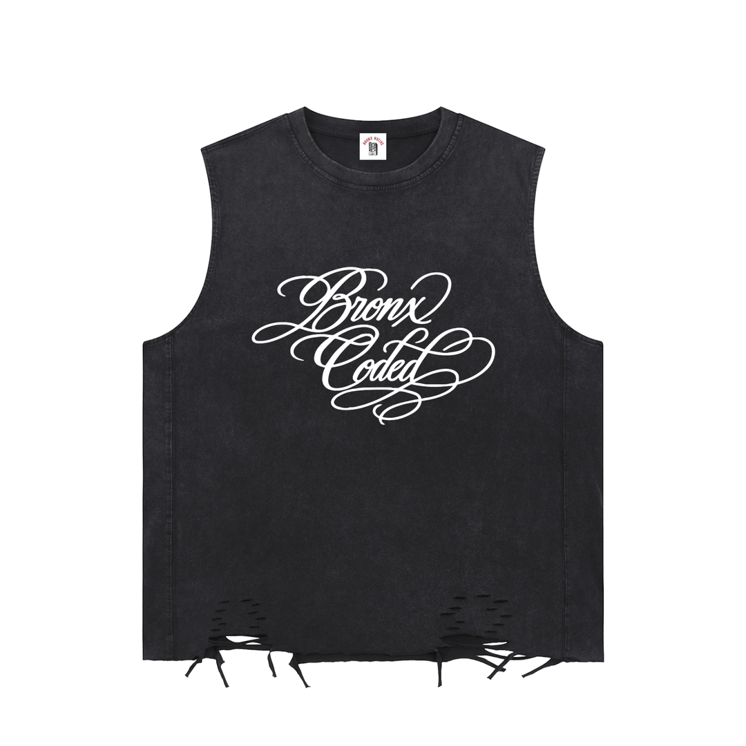 Bronx Coded Snow Washed Raw-Hem Tank Top
