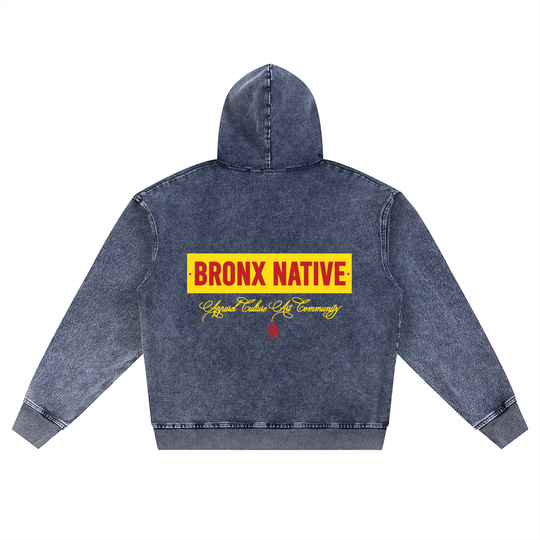 Bronx Native Apparel Snow Wash Oversized Zip-Up Hoodie
