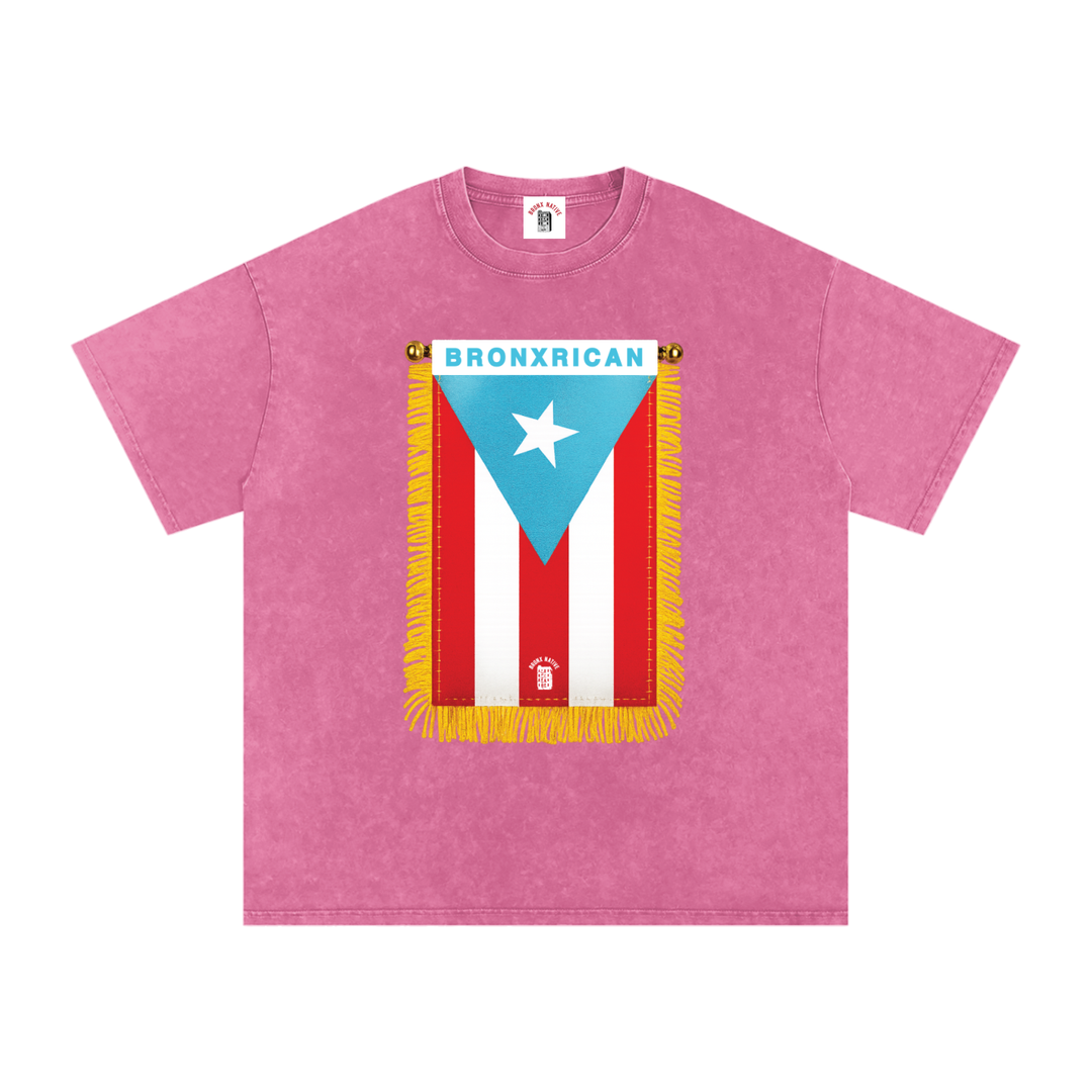 BronxRican Flag PR Edition Snow Washed Oversized Cotton T-Shirt by Bronx Native - Puerto Rico Collection