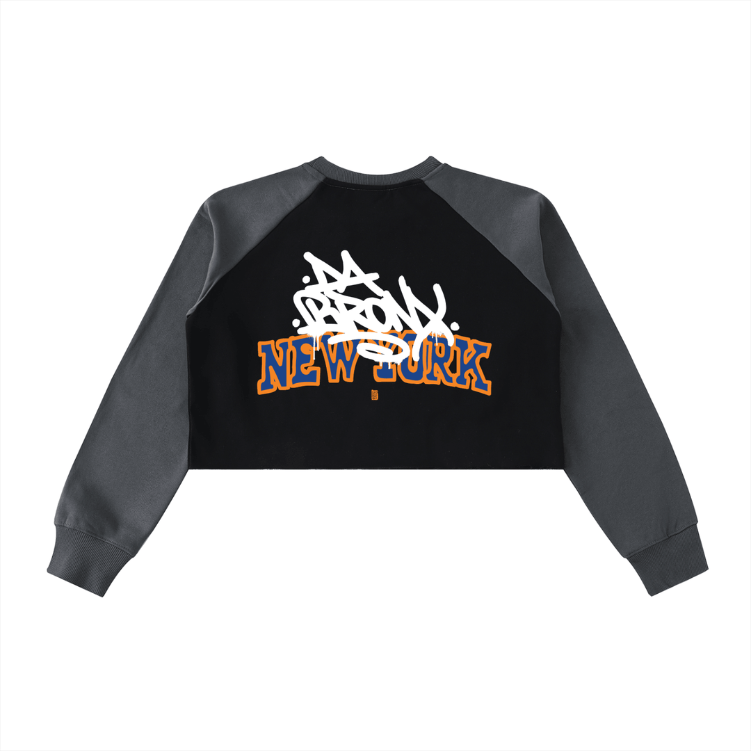 Bronx Basketball 2026 Playoff Edition Women's Raw-Hem Color-Block Raglan Crop Sweatshirt by Bronx Native