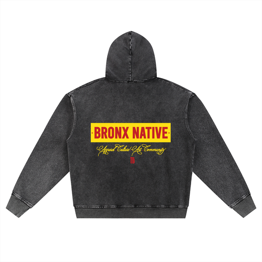 Bronx Native Apparel Snow Wash Oversized Zip-Up Hoodie