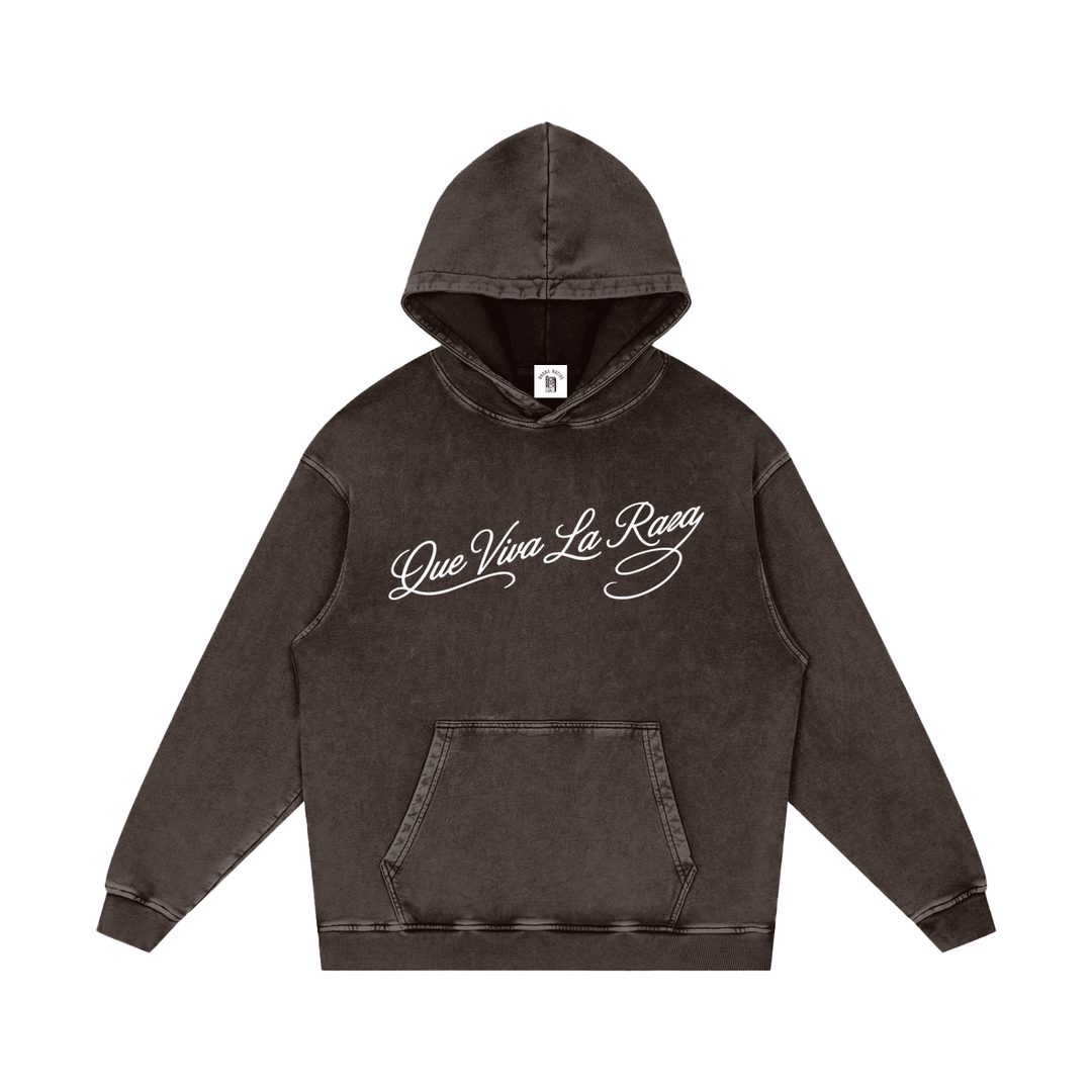 Que Viva La Raza Snow Washed Loose Cotton Hoodie by Bronx Native
