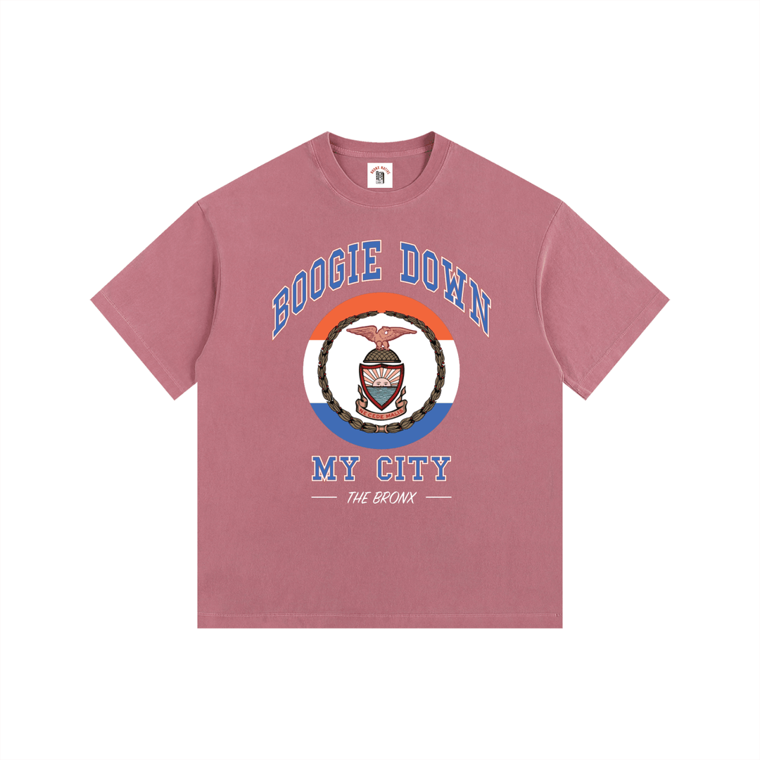 Boogie Down My City Vintage Washed Oversized Cotton T-Shirt by Bronx Native for New York summer