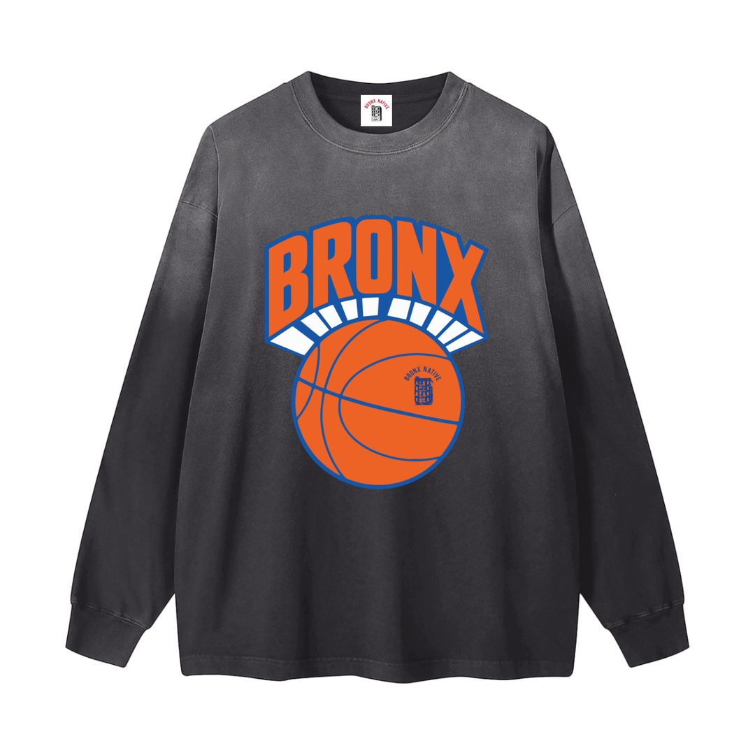 Bronx Basketball 2026 Finals Gradient Washed Long Sleeve T-Shirt by Bronx Native for New York basketball Finals energy and Bronx streetwear pride