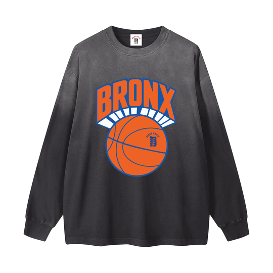 Bronx Basketball 2026 Finals Gradient Washed Long Sleeve T-Shirt by Bronx Native for New York basketball Finals energy and Bronx streetwear pride