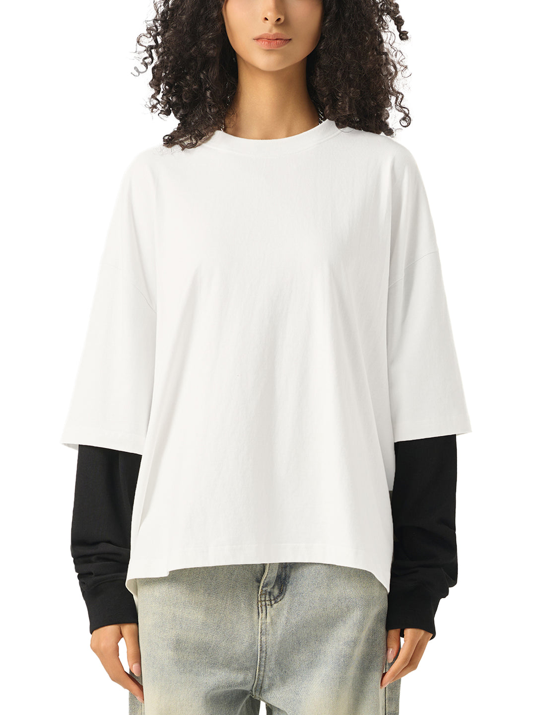 Bronx Pidgeon Layered Contrast Sleeve Cotton T-Shirt