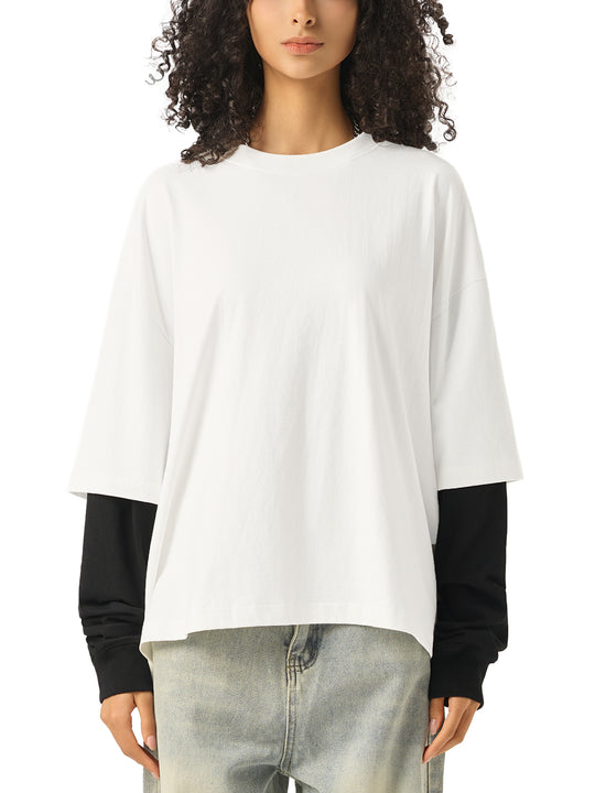 Bronx Pidgeon Layered Contrast Sleeve Cotton T-Shirt