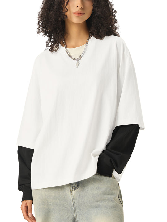 Bronx Pidgeon Layered Contrast Sleeve Cotton T-Shirt