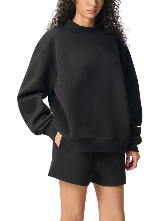 EL BRONX Women's Essential Fleece Mock-Neck Crew Sweatshirt
