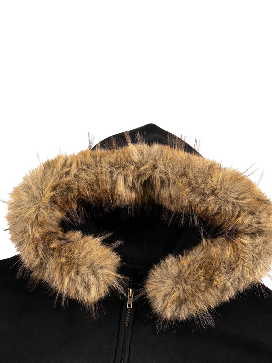 BXN Classy Sun Fade Boxy Detachable Fur Hoodie