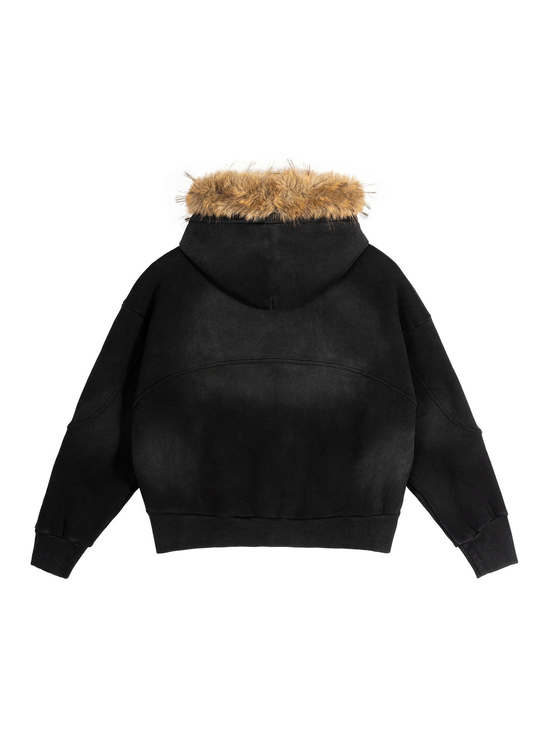 BXN Classy Sun Fade Boxy Detachable Fur Hoodie