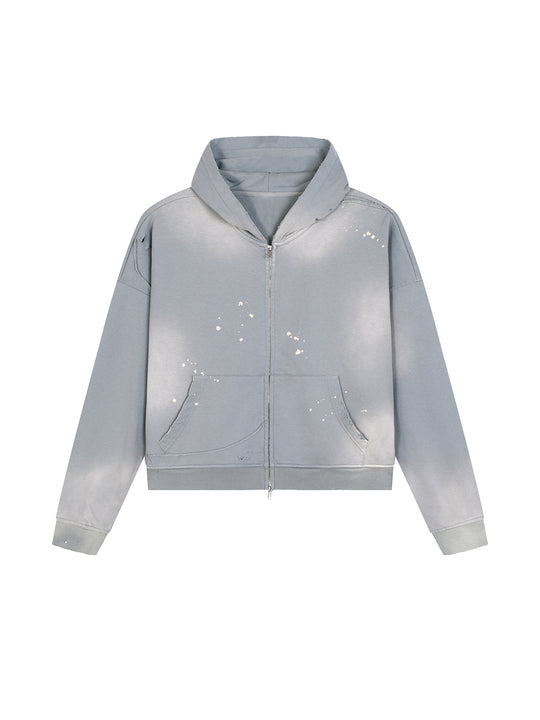 Rooted in The Bronx Sun Fade Frayed Raw Edge Fleece Zip Hoodie