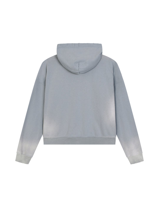 Rooted in The Bronx Sun Fade Frayed Raw Edge Fleece Zip Hoodie