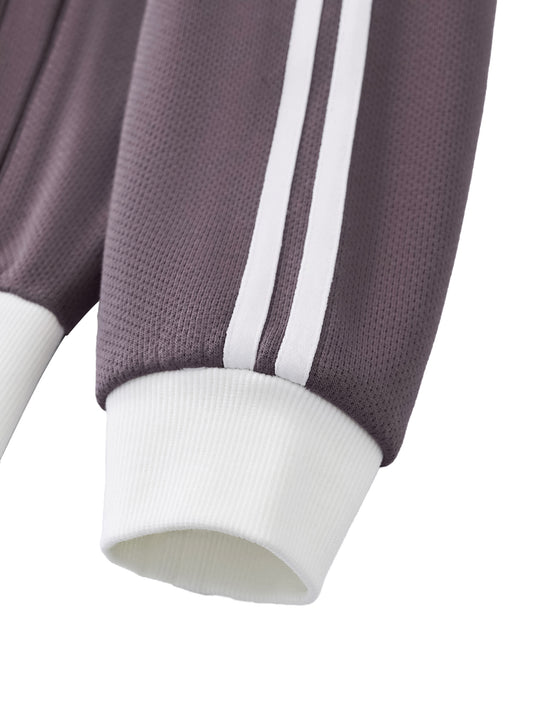 Quarter Waters Womens Contrast Side Stripe Fleece Cropped Track Jacket