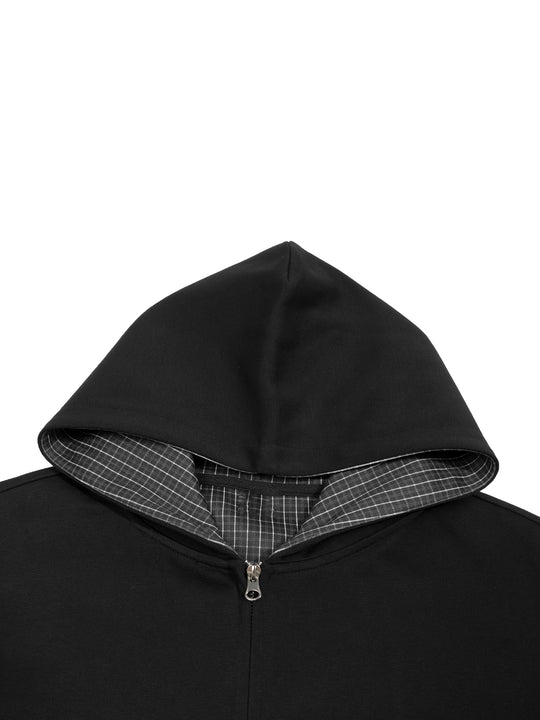 BX Crest 718 Contrast Plaid Boxy Zip Hoodie